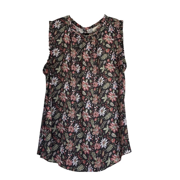 LOFT Tops - LOFT Botanical Garden Floral Print Sleeveless Blouse Ruffles Women's Size XL